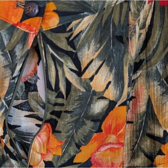 Conrad C. Vintage Skirt Floral Rayon Button Front Crinkle Midi Vacation Size 14 - Picture 6 of 10